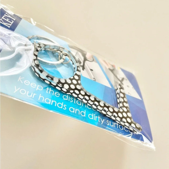 No-Touch Key and Door Handle Opener Keychain Black & White Polka Dot Design - Picture 3 of 4